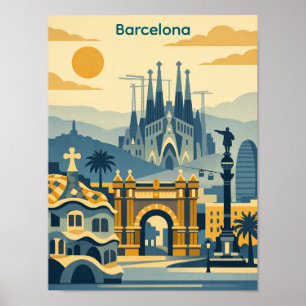 Póster Ilustración Moderna de la Sagrada Familia de Barce