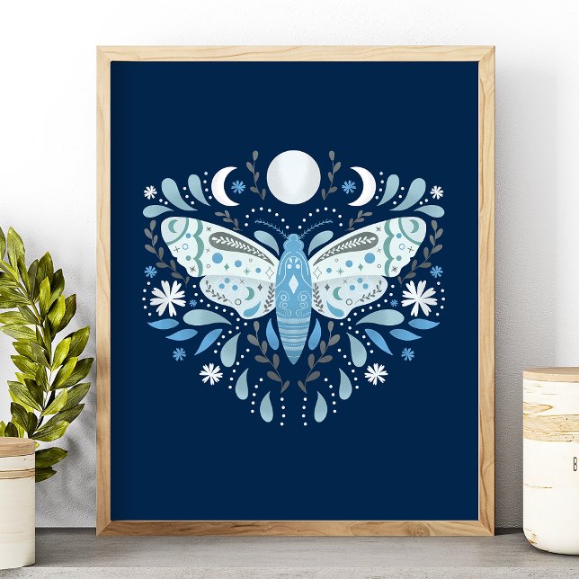Póster Ilustración moderna de polilla abstracta azul y bl (Subido por el creador)