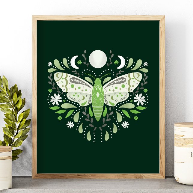 Póster Ilustración moderna de polilla abstracta verde y b (Subido por el creador)