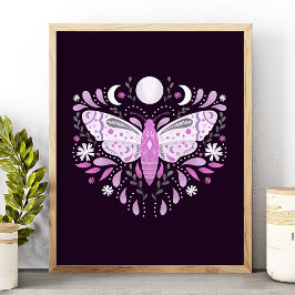 Póster Ilustracion Moderno De Moth Abstract Morado Y Blan