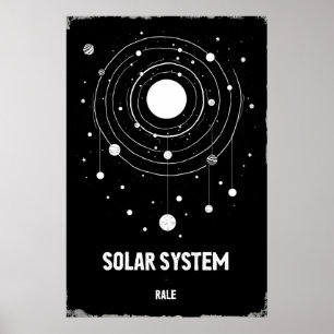 Póster Ilustración monocroma abstracta del sistema solar