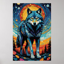 Ilustracion mosaico colorido del lobo majestuoso
