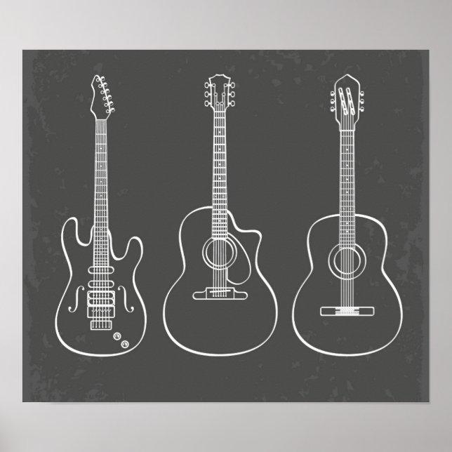 Póster Ilustracion musical de trío de guitarra retro (Frente)