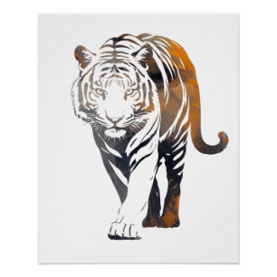 Póster Ilustracion natural de vida silvestre Tiger Silhou