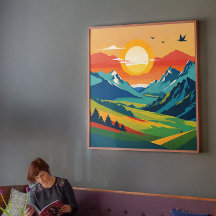 Ilustracion natural del paisaje montañoso retro