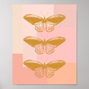 Póster Ilustracion natural mariposa en rosa y oro