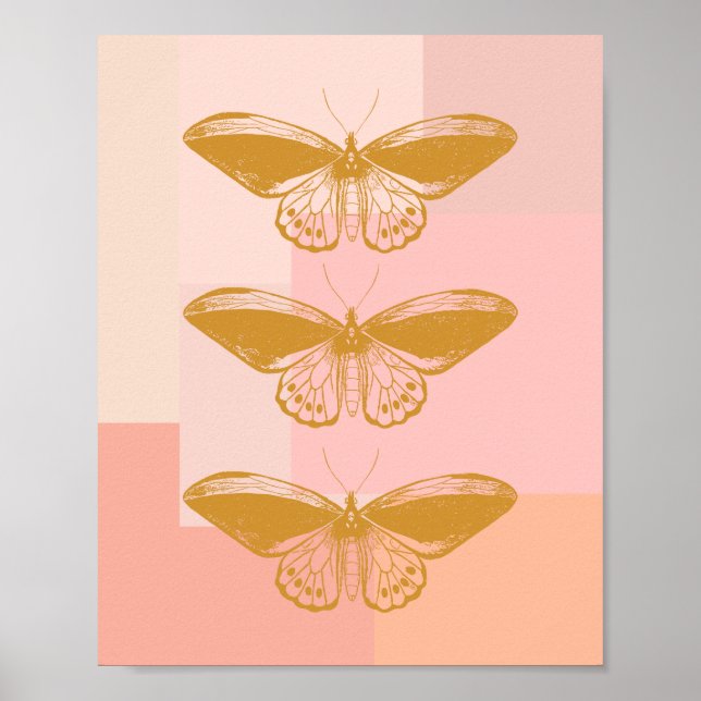 Póster Ilustracion natural mariposa en rosa y oro (Frente)