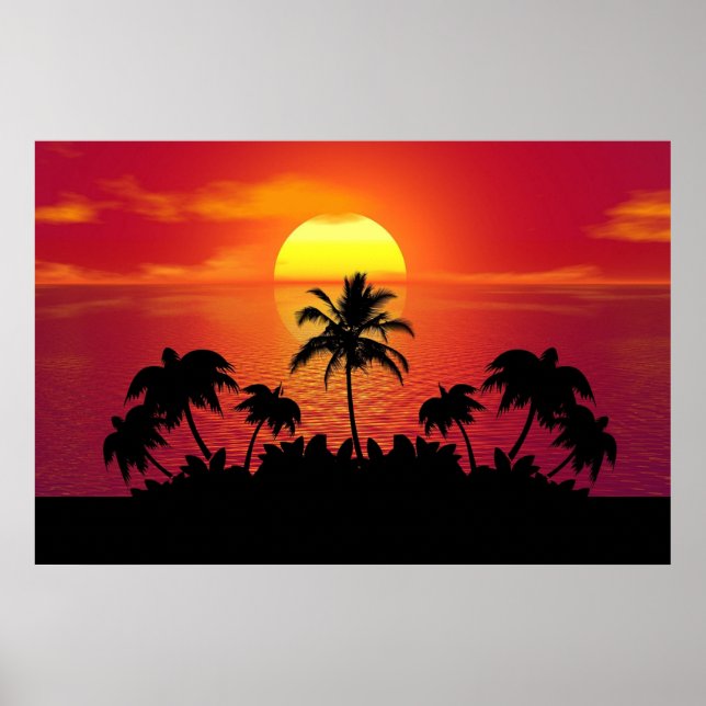 Póster Ilustracion Natural Sunset Palm Trees (Frente)