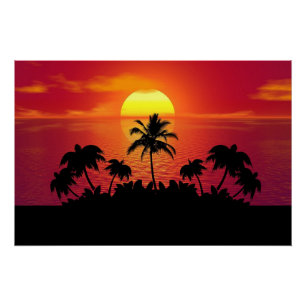 Póster Ilustracion Natural Sunset Palm Trees