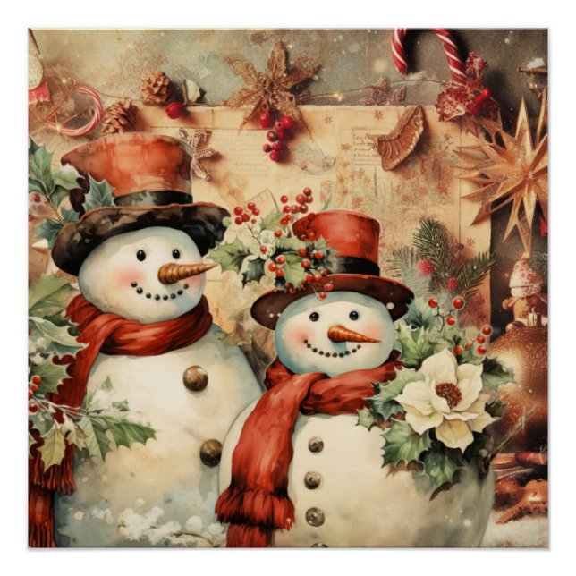 Póster ilustracion navidades Snowmen (Anverso)