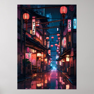 Póster Ilustracion neón de calle en Japón