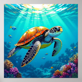 Póster Ilustracion Océano vibrante de tortuga marina