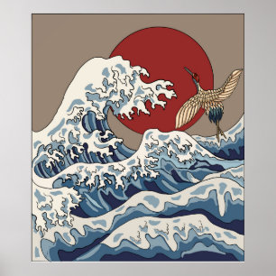 Póster Ilustracion ondulado japonés tradicional C
