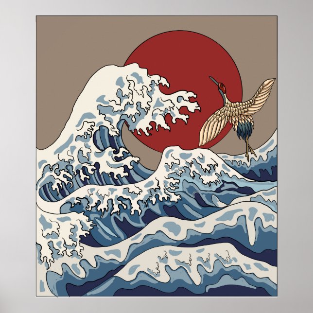 Póster Ilustracion ondulado japonés tradicional C (Frente)