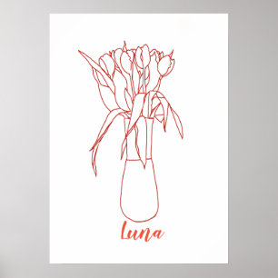 Póster Ilustracion Original De Tulip Line Moderna Para El