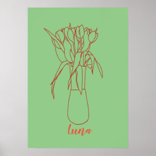 Póster Ilustracion Original De Tulip Line Moderna Para El