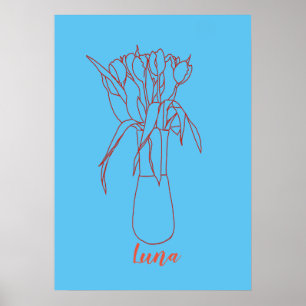 Póster Ilustracion Original De Tulip Line Moderna Para El