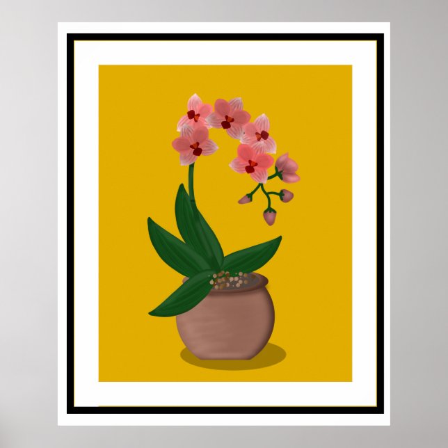 Póster Ilustracion Orquídea Moderna de Mediados del Siglo (Frente)
