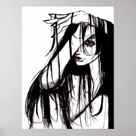 Póster Ilustración oscura de mujer con tinta gótica origi