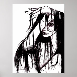 Póster Ilustración oscura de mujer con tinta gótica origi