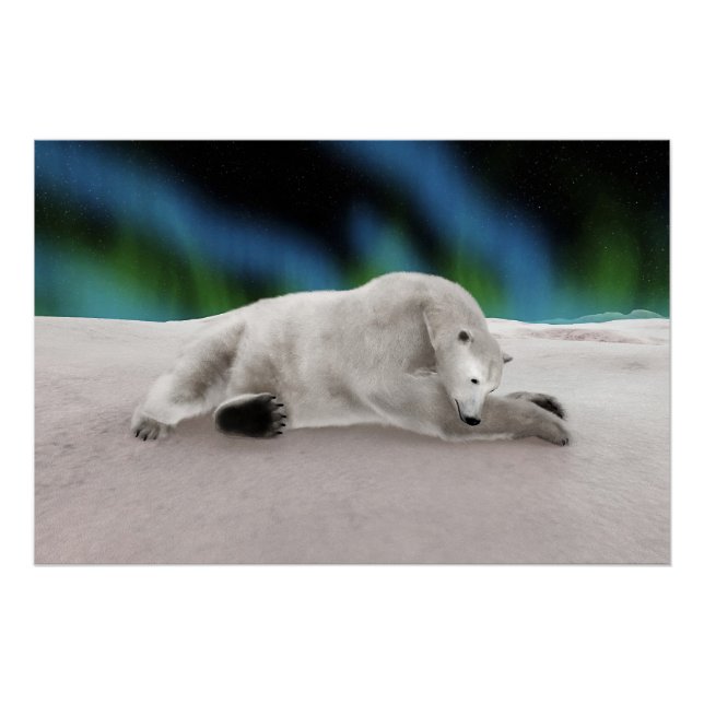 Póster Ilustración pacífica de oso polar ártico en la nat (Anverso)