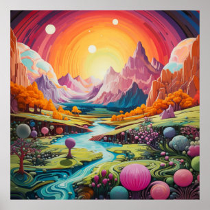 Póster Ilustracion Paisajes psicodélicos