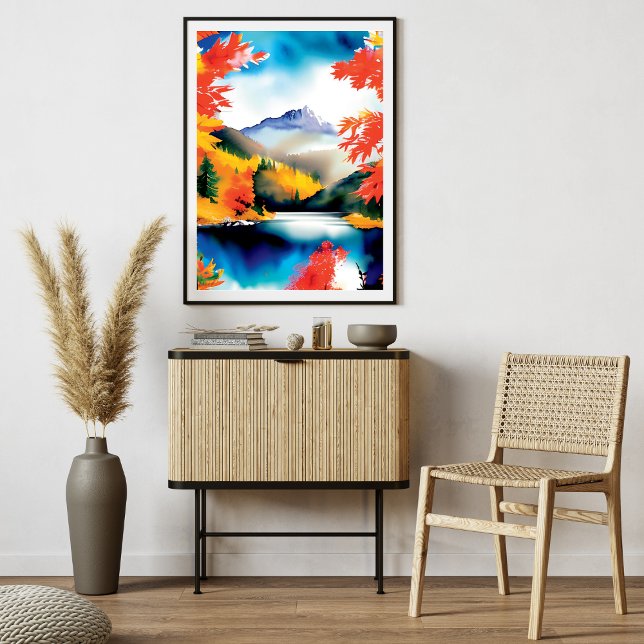 Póster Ilustracion paisajístico de montaña (Mountain Landscape Illustration Poster)