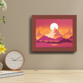 Póster Ilustracion paisajístico Desert Sun Mountain Peaks