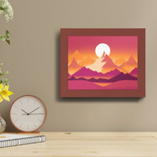 Póster Ilustracion paisajístico Desert Sun Mountain Peaks