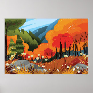 Póster Ilustracion panorámico brillante de otoño