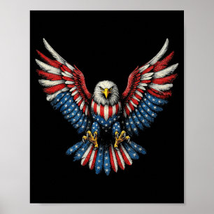 Póster Ilustración Patriótica de Águila Calva con Bandera