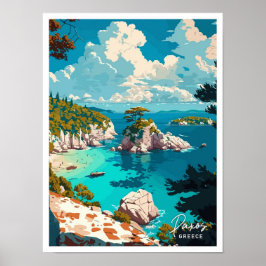 Póster Ilustracion Paxos Grecia Viaje Viejo Viejo