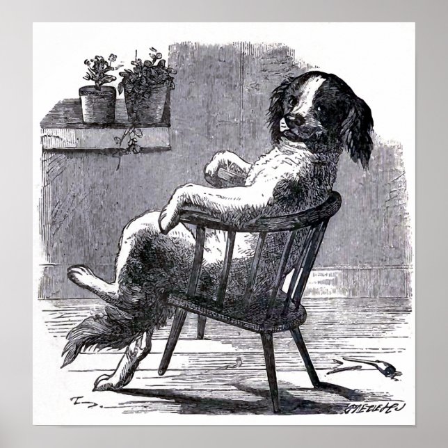 Póster ilustracion "Perro sentado en una silla" (Frente)