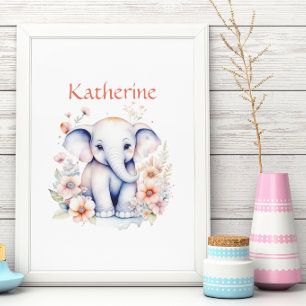 Póster Ilustración Personalizada Adorable de un Elefante