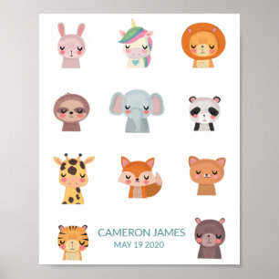Póster Ilustración Personalizada de Animales Zen Kawaii A