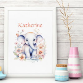 Póster Ilustración personalizada y adorable de un elefant