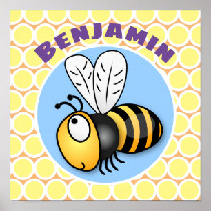 Póster Ilustracion personalizado amarillo de abeja volado