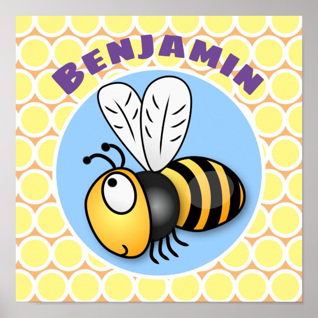 Póster Ilustracion personalizado amarillo de abeja volado (Frente)