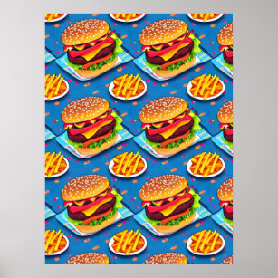 Póster Ilustracion Personalizado colorido de hamburguesas