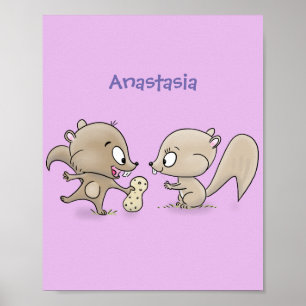 Póster Ilustracion personalizado de ardillas graciosas