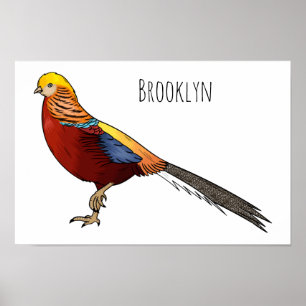 Póster Ilustracion personalizado de aves de faisán dorado