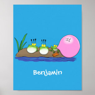 Póster Ilustracion personalizado de bblegum de ranas grac