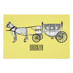 Póster ilustracion personalizado de caballos y carruajes 
