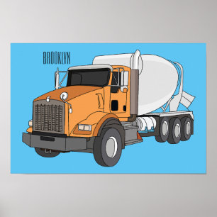 Póster Ilustracion personalizado de camión de mezcla de c