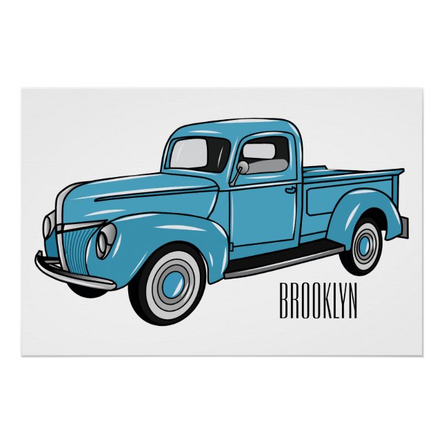Póster Ilustracion personalizado de camioneta clásica (Anverso)