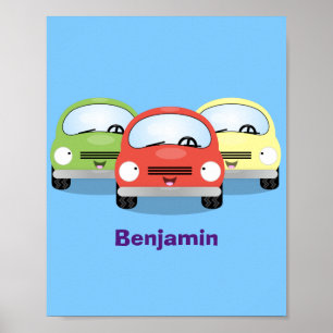 Póster Ilustracion personalizado de coches Cute kawaii