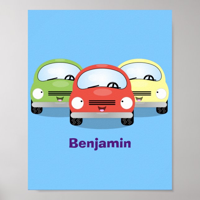 Póster Ilustracion personalizado de coches Cute kawaii (Frente)