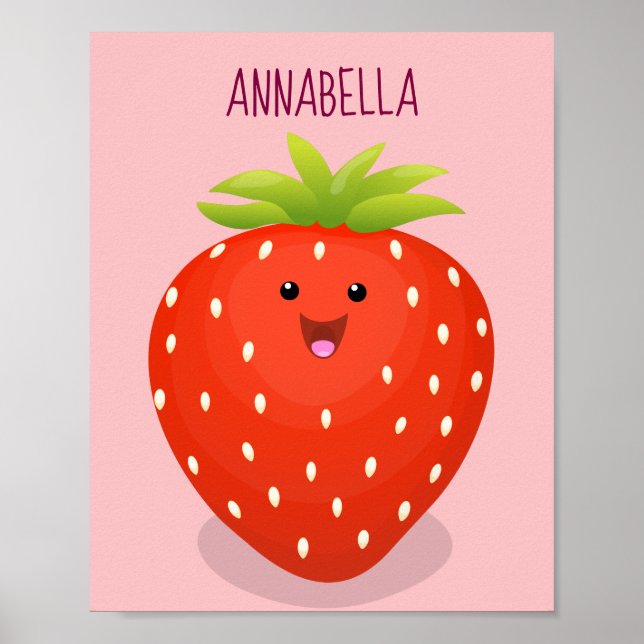 Póster Ilustracion personalizado de fresa cute kawaii (Frente)