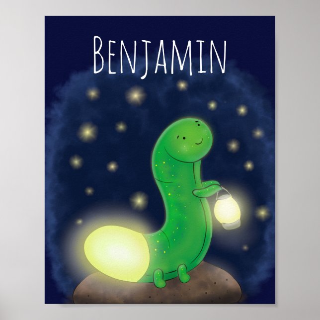 Póster Ilustracion personalizado de gusano de brillo verd (Frente)