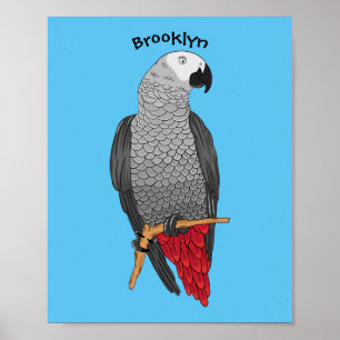 Póster Ilustracion personalizado de loro gris africano